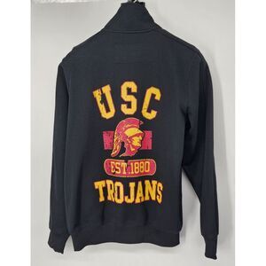 USC Trojans Mock Neck Full Zip Up Black Jacket Men's Size Small Logo on Back EUC